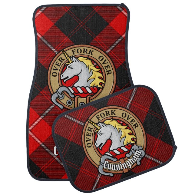 Clan Cunningham Crest over Tartan Car Floor Mat (Set)