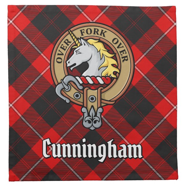Clan Cunningham Crest over Tartan Cloth Napkin (Front)