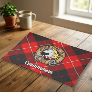 Clan Cunningham Crest over Tartan Cloth Placemat