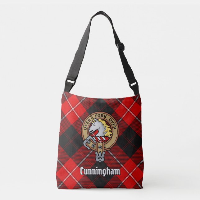Clan Cunningham Crest over Tartan Crossbody Bag (Front)