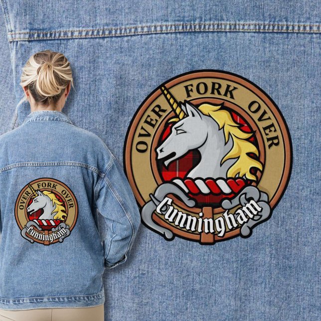 Clan Cunningham Crest over Tartan Denim Jacket (Creator Uploaded)