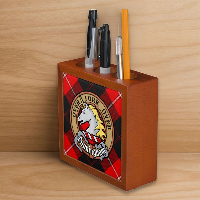 Clan Cunningham Crest over Tartan Desk Organizer (Creator Uploaded)