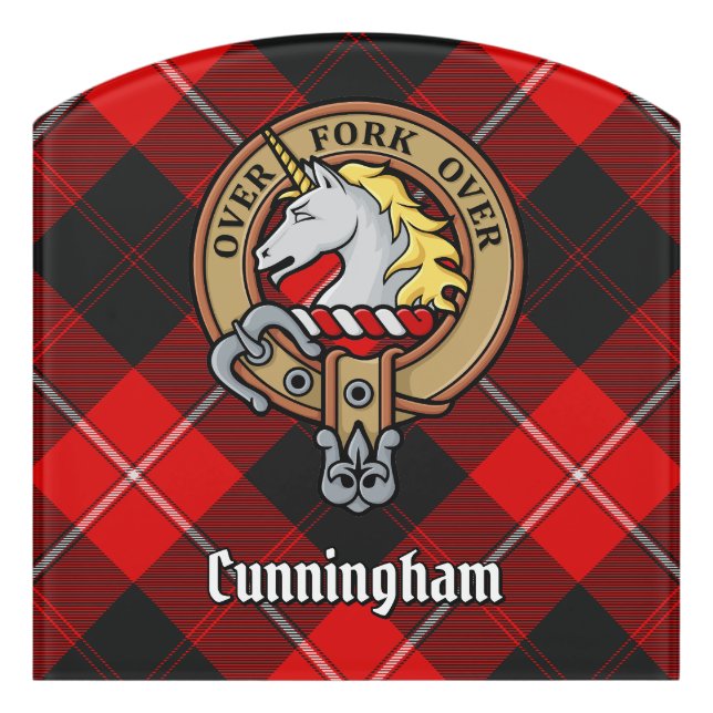 Clan Cunningham Crest over Tartan Door Sign (Contour Front)