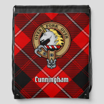 Clan Cunningham Crest over Tartan Drawstring Bag