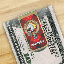Clan Cunningham Crest over Tartan Gold Finish Money Clip