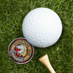 Clan Cunningham Crest over Tartan Golf Ball Marker