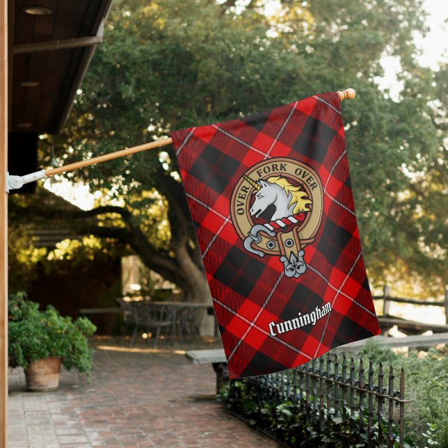 Clan Cunningham Crest over Tartan House Flag (In SItu)