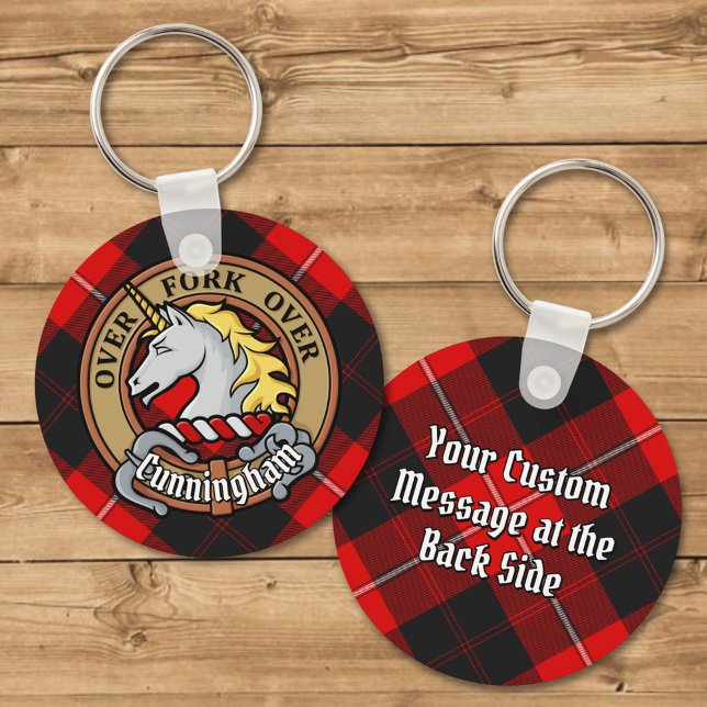 Clan Cunningham Crest over Tartan Keychain (Creator Uploaded)