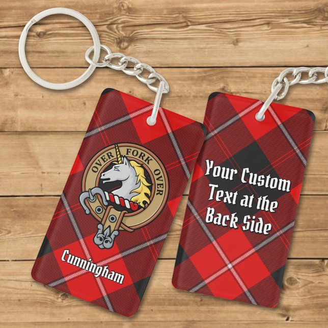 Clan Cunningham Crest over Tartan Keychain (Creator Uploaded)