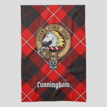 Clan Cunningham Crest over Tartan Kitchen Towel