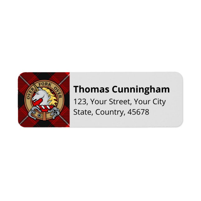 Clan Cunningham Crest over Tartan Label (Front)
