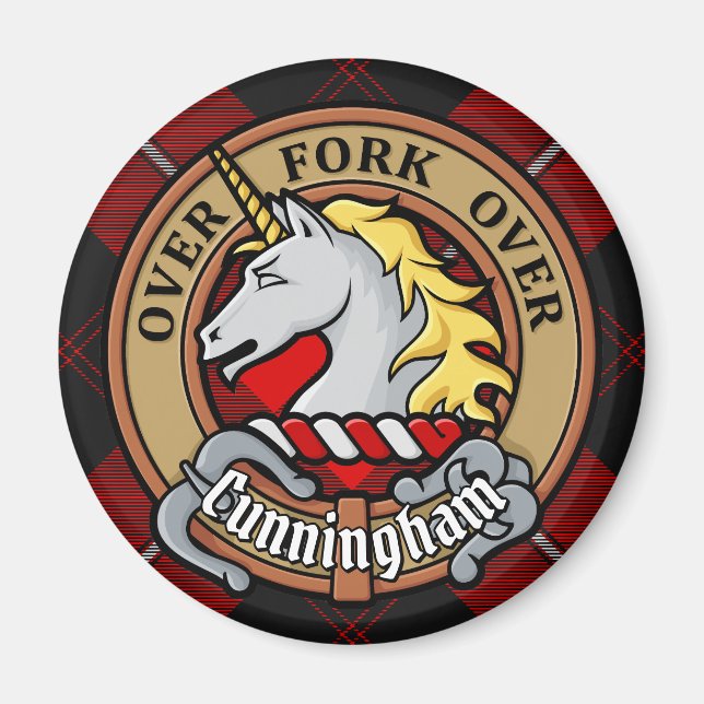 Clan Cunningham Crest over Tartan Magnet (Front)