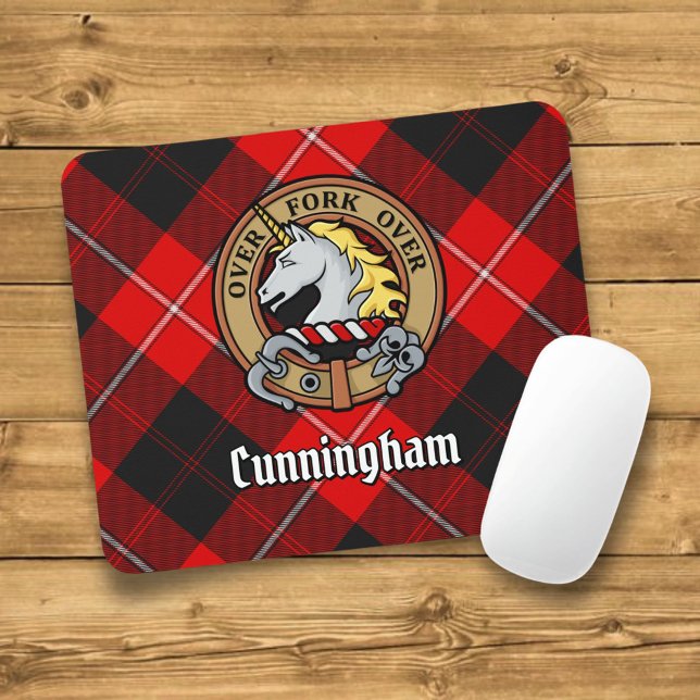 Clan Cunningham Crest over Tartan Mouse Pad (Creator Uploaded)