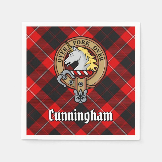 Clan Cunningham Crest over Tartan Napkins (Front)