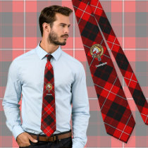 Clan Cunningham Crest over Tartan Neck Tie