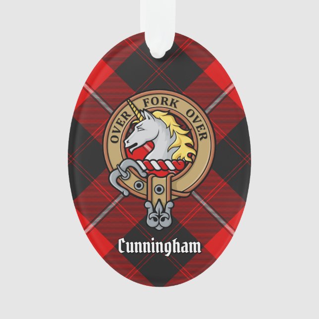 Clan Cunningham Crest over Tartan Ornament (Front)