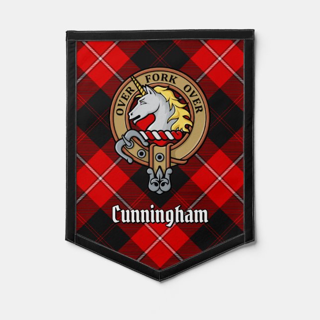 Clan Cunningham Crest over Tartan Pennant (Front)