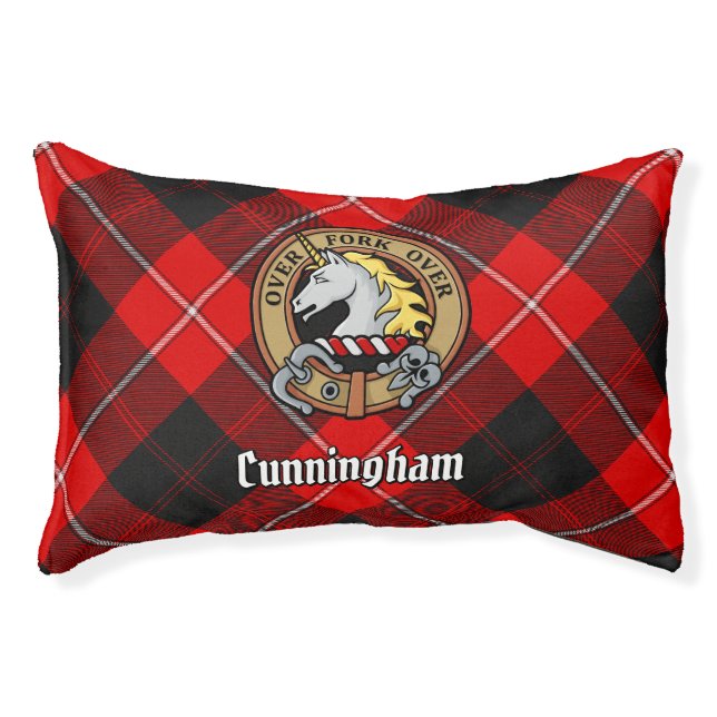 Clan Cunningham Crest over Tartan Pet Bed (Front)