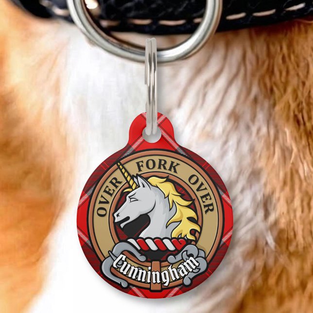 Clan Cunningham Crest over Tartan Pet ID Tag (Creator Uploaded)