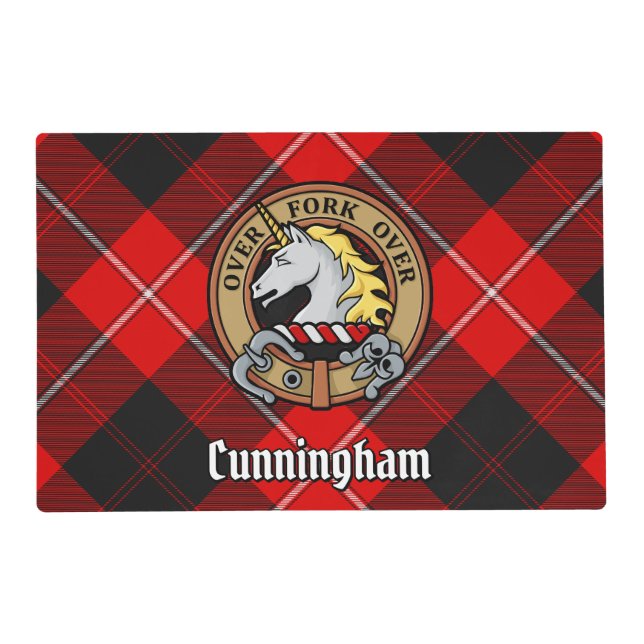 Clan Cunningham Crest over Tartan Placemat (Front)