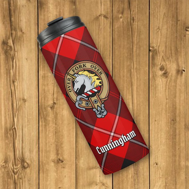 Clan Cunningham Crest over Tartan Thermal Tumbler (Creator Uploaded)