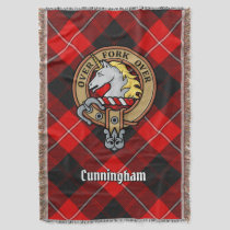 Clan Cunningham Crest over Tartan Throw Blanket