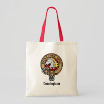 Clan Cunningham Crest over Tartan Tote Bag