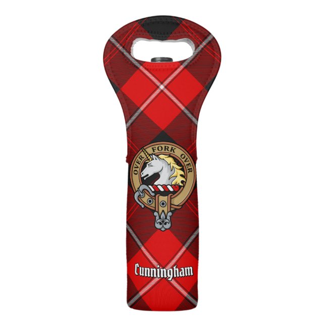 Clan Cunningham Crest over Tartan Wine Bag (Front)