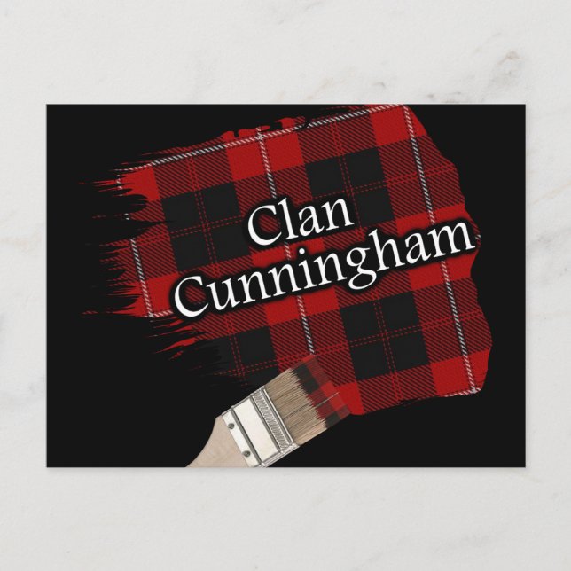 Clan Cunningham Scottish Tartan Paint Brush Postcard (Front)