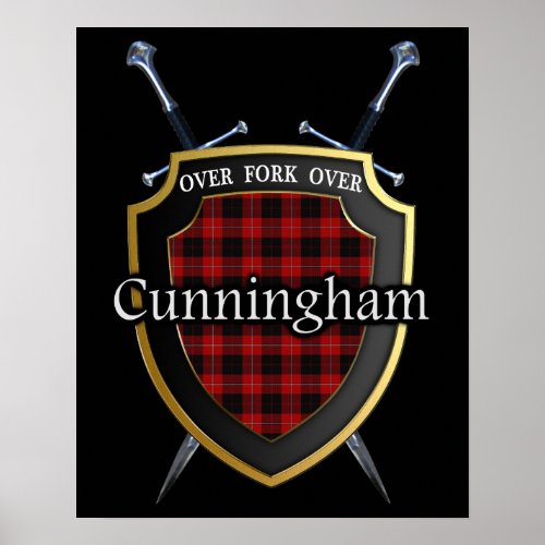 Clan Cunningham Tartan Scottish Shield  Swords Poster