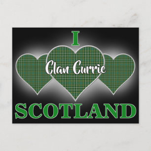 Clan Currie I Love Scotland Tartan Heart Postcard