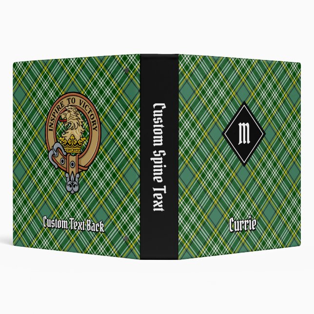 Clan Currie Lion Crest over Tartan 3 Ring Binder (Background)