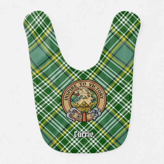 Clan Currie Lion Crest over Tartan Baby Bib (Front)