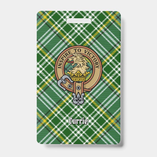 Clan Currie Lion Crest over Tartan Badge (Front)