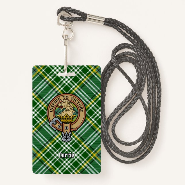 Clan Currie Lion Crest over Tartan Badge (Front with Lanyard)