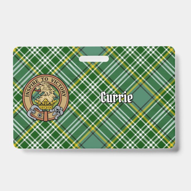 Clan Currie Lion Crest over Tartan Badge (Front)