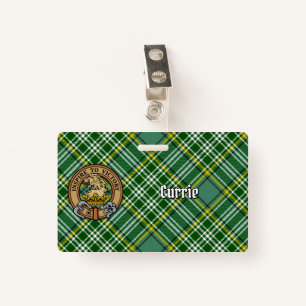 Clan Currie Lion Crest over Tartan Badge