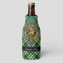 Clan Currie Lion Crest over Tartan Bottle Cooler