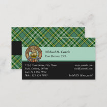 Clan Currie Lion Crest over Tartan Business Card