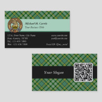 Clan Currie Lion Crest over Tartan Business Card