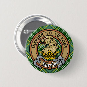 Clan Currie Lion Crest over Tartan Button