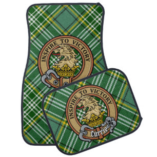 Clan Currie Lion Crest over Tartan Car Floor Mat