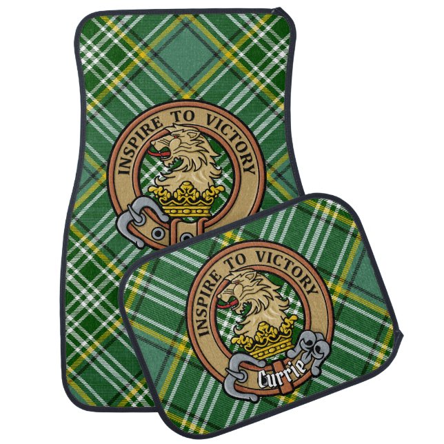 Clan Currie Lion Crest over Tartan Car Floor Mat (Set)
