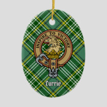 Clan Currie Lion Crest over Tartan Ceramic Ornament