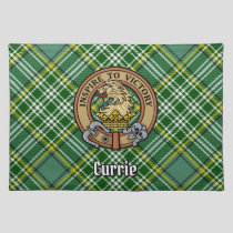 Clan Currie Lion Crest over Tartan Cloth Placemat