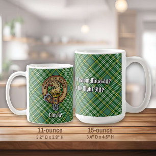 Clan Currie Lion Crest over Tartan Coffee Mug