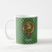 Clan Currie Lion Crest over Tartan Coffee Mug