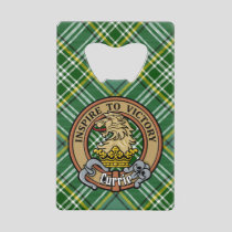 Clan Currie Lion Crest over Tartan Credit Card Bottle Opener