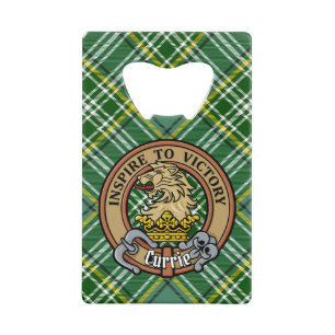 Clan Currie Lion Crest over Tartan Credit Card Bottle Opener