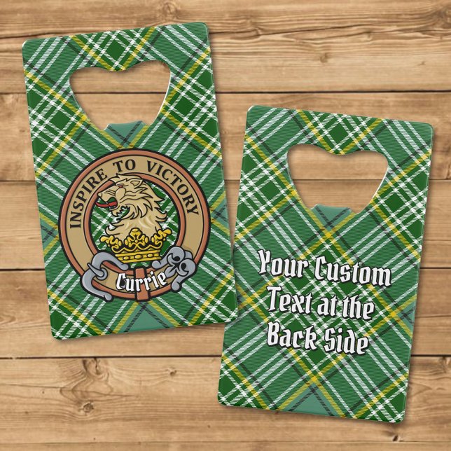 Clan Currie Lion Crest over Tartan Credit Card Bottle Opener (Creator Uploaded)